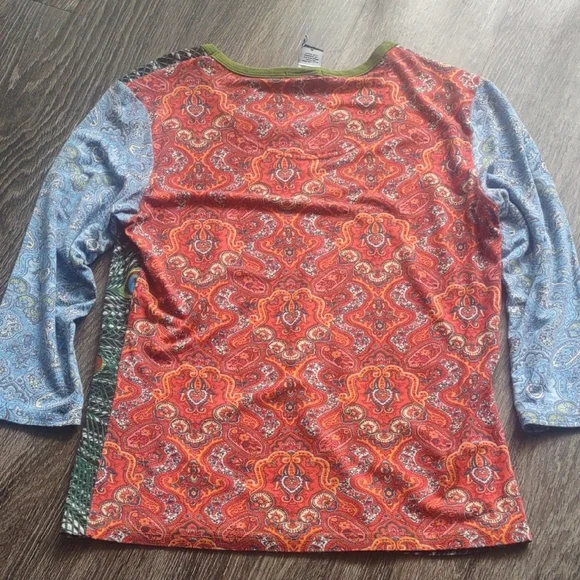 Y2K Peacock Paisley Patchwork Print Top - Picture 3 of 7